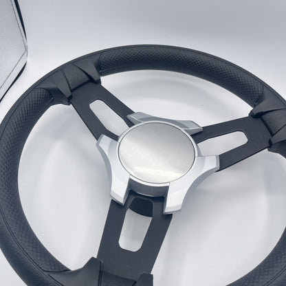 Model 15 Boat Steering Wheel Black Brushed Alum Spokes | SilvPlain
