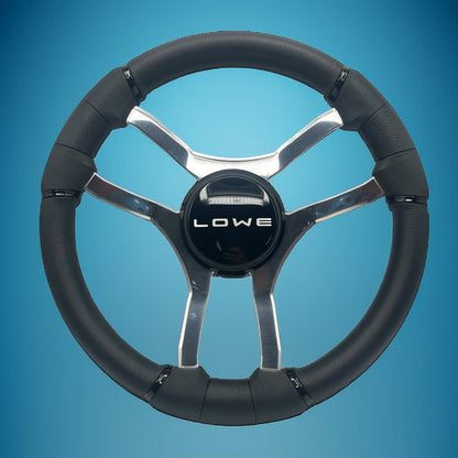 Malera Boat Steering Wheel Chrome Spokes | Lowe Black Dome