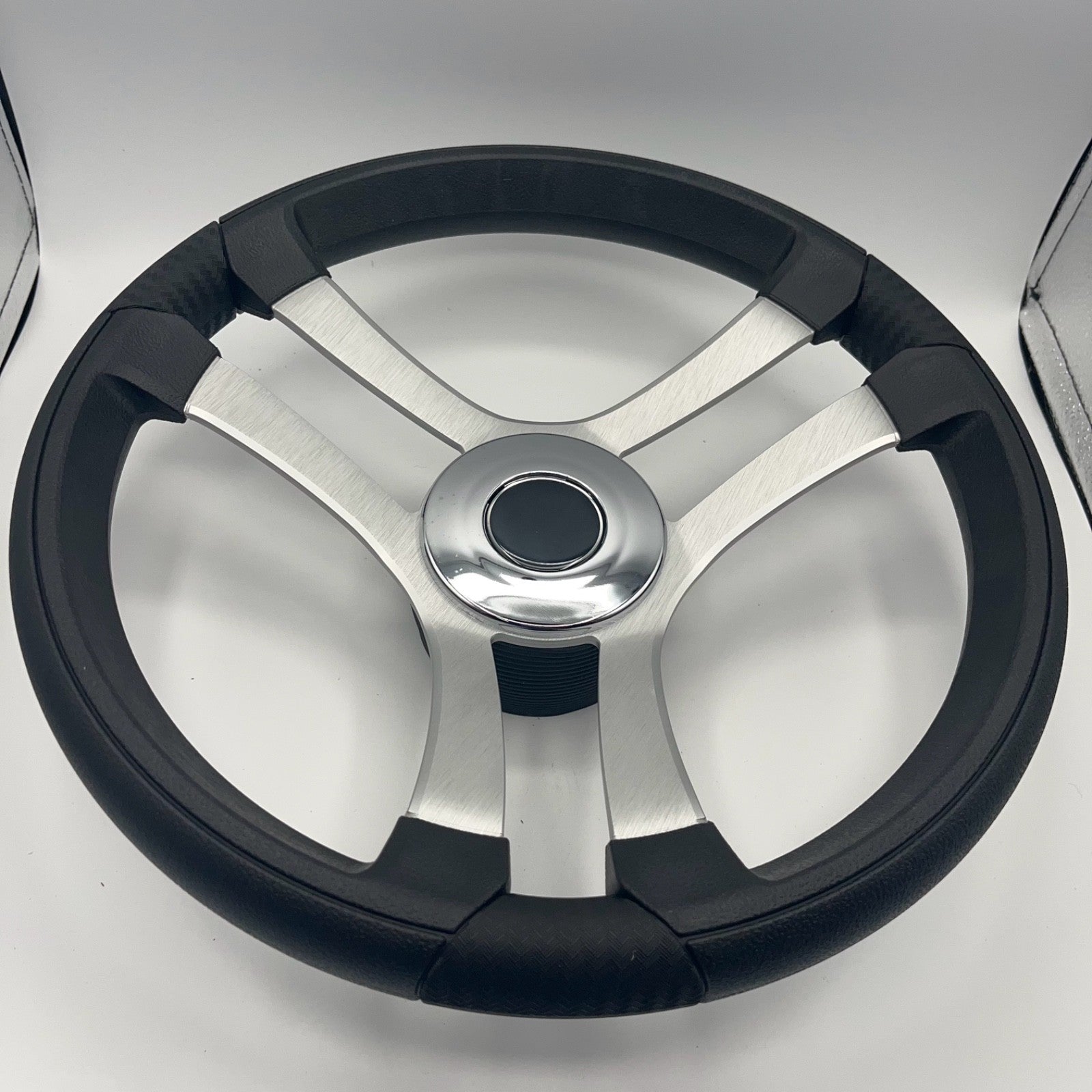 Benaco Boat Steering Wheel Brushed Aluminum Spokes | Chrome-style Dome