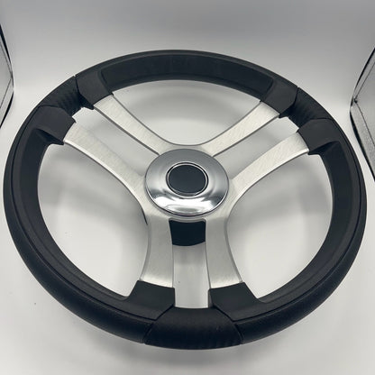 Benaco Boat Steering Wheel Brushed Aluminum Spokes | Chrome-style Dome