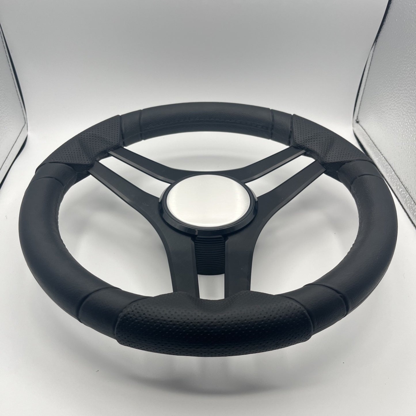Molinara Marine Steering Wheel Black Brushed Alum Spokes | Plain Brushed