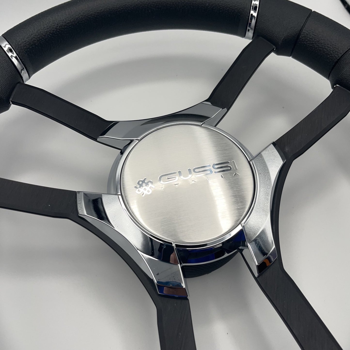 Malera Boat Steering Wheel Black Aluminum Spokes | Gussi Italia Logo