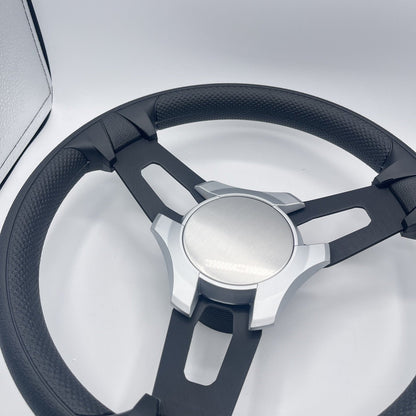 Model 15 Boat Steering Wheel Black Brushed Alum Spokes | SilvPlain