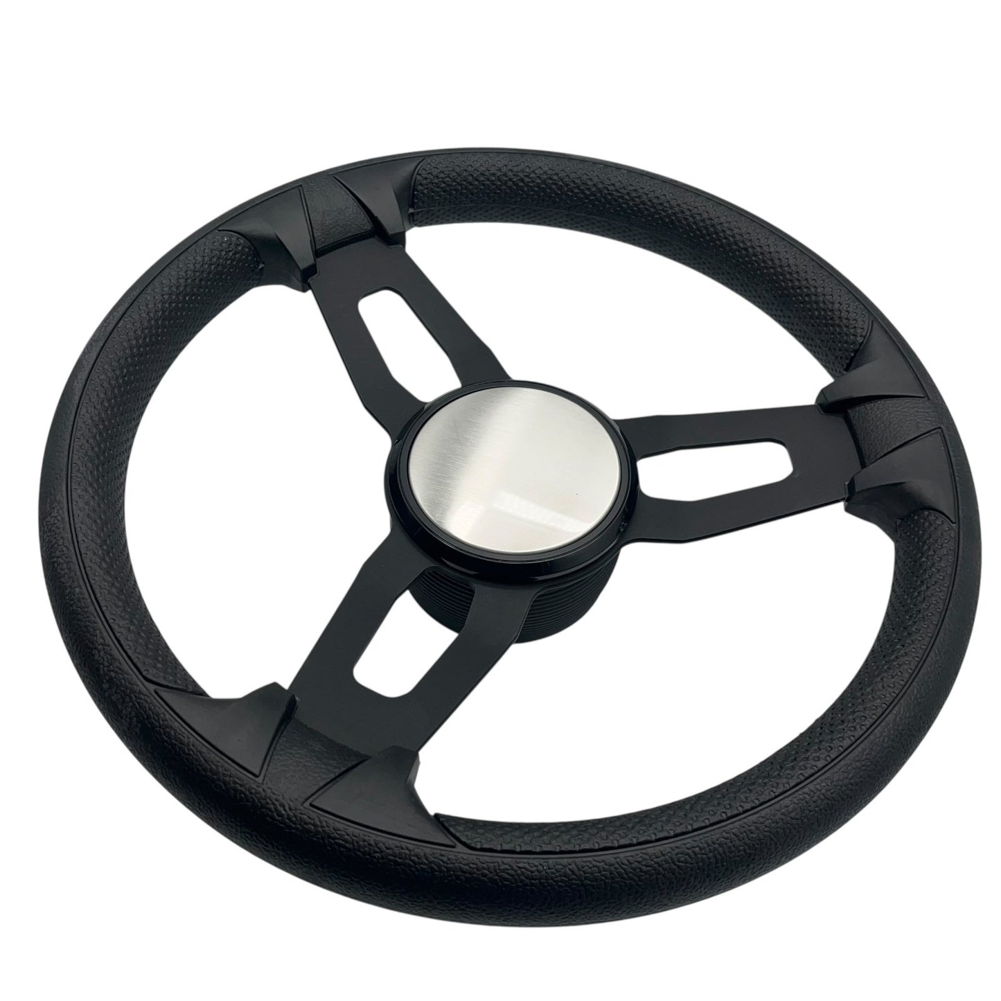 Model 15 Marine Steering Wheel Black Brushed Aluminum Spokes | Blank Dome