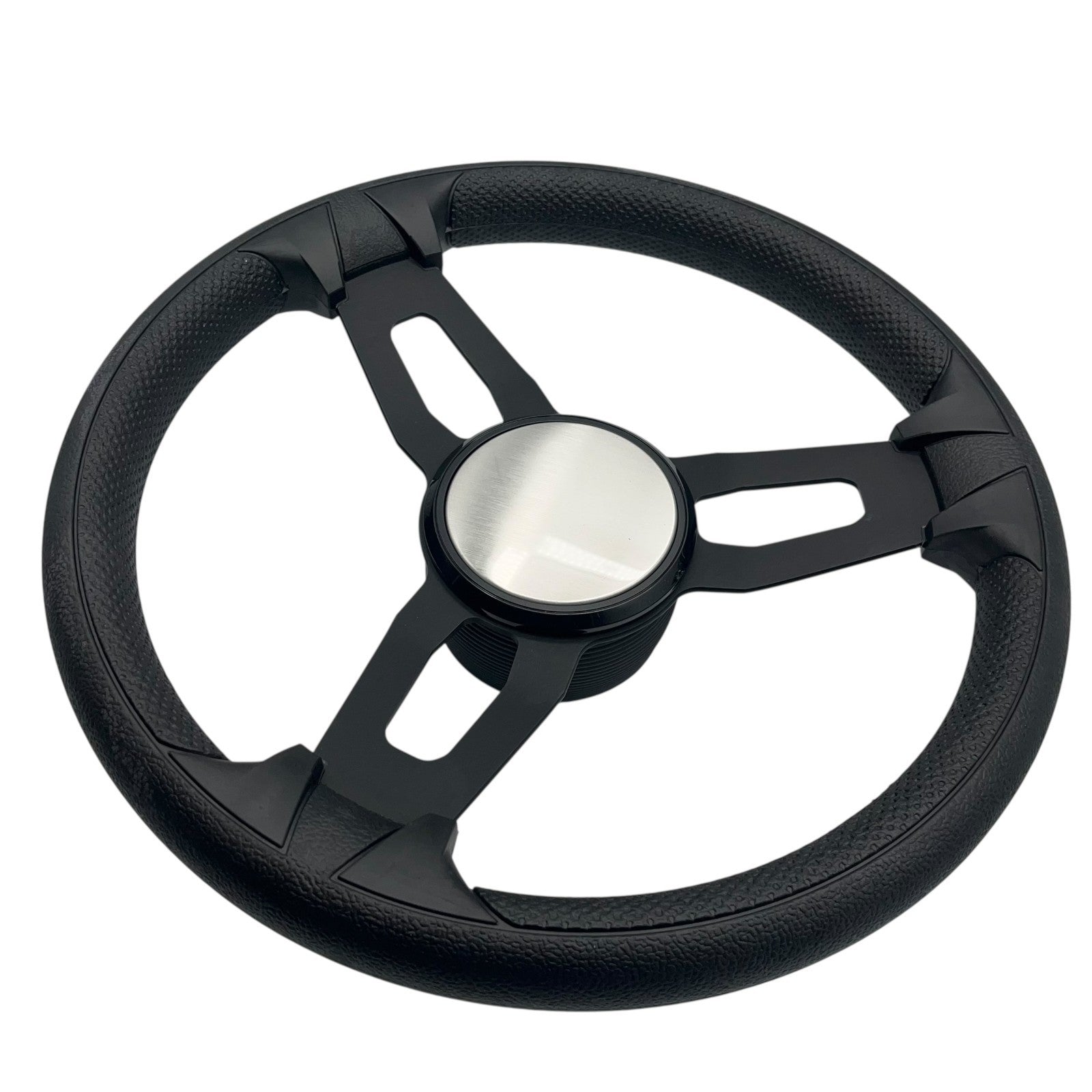 Model 15 Marine Steering Wheel Black Brushed Aluminum Spokes | Blank Dome