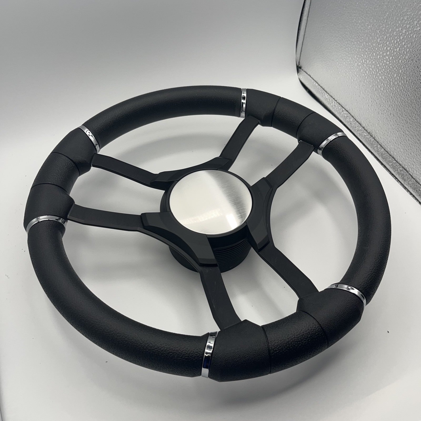 Malera Boat Steering Wheel Black Aluminum Spokes | Black Plain