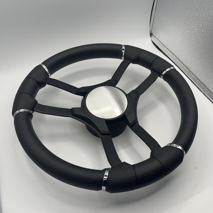 Malera Boat Steering Wheel Black Aluminum Spokes | Black Plain