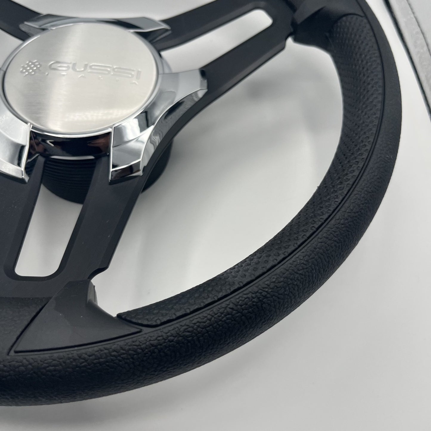 Gussi Italia Marine Steering Wheel Black Brush Metal Spokes | Gussi Logo
