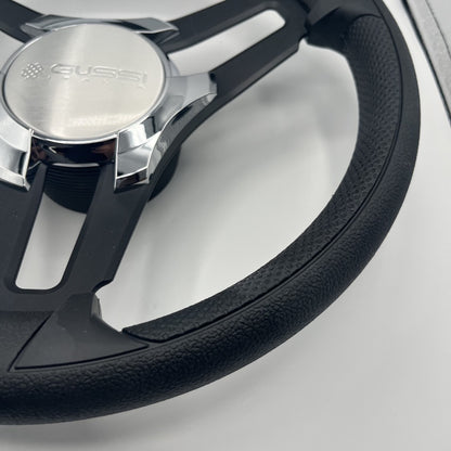 Gussi Italia Marine Steering Wheel Black Brush Metal Spokes | Gussi Logo