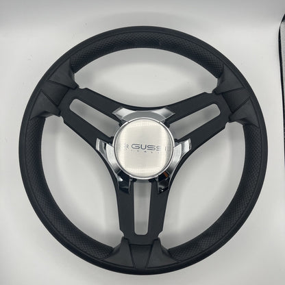 Gussi Italia Marine Steering Wheel Black Brush Metal Spokes | Gussi Logo