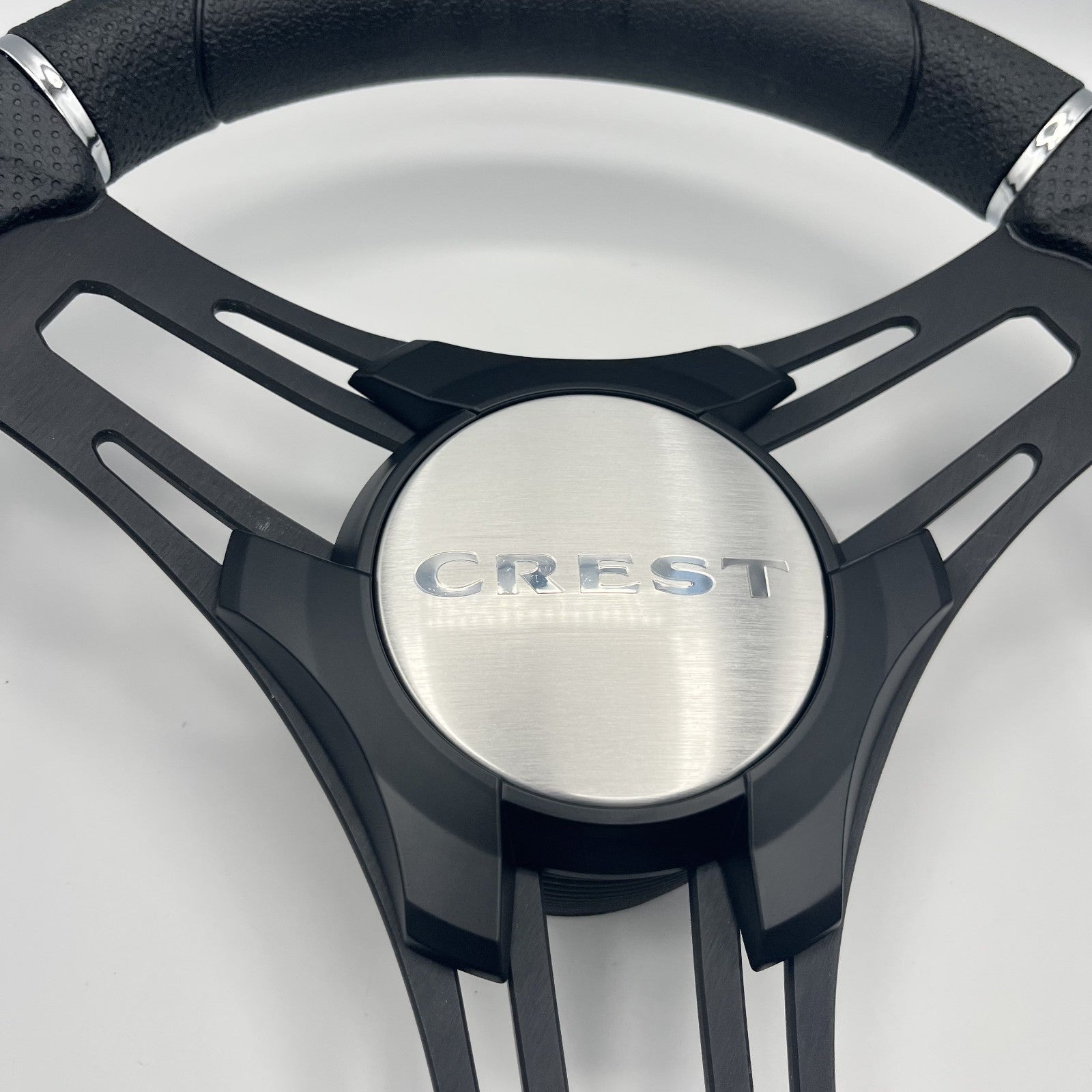 Gussi Italia Boat Steering Wheel Black Brushed Alum Spokes | Crest