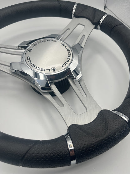 Verona Boat Steering Wheel Gray Brushed Aluminum Spokes | Legend Boats Logo