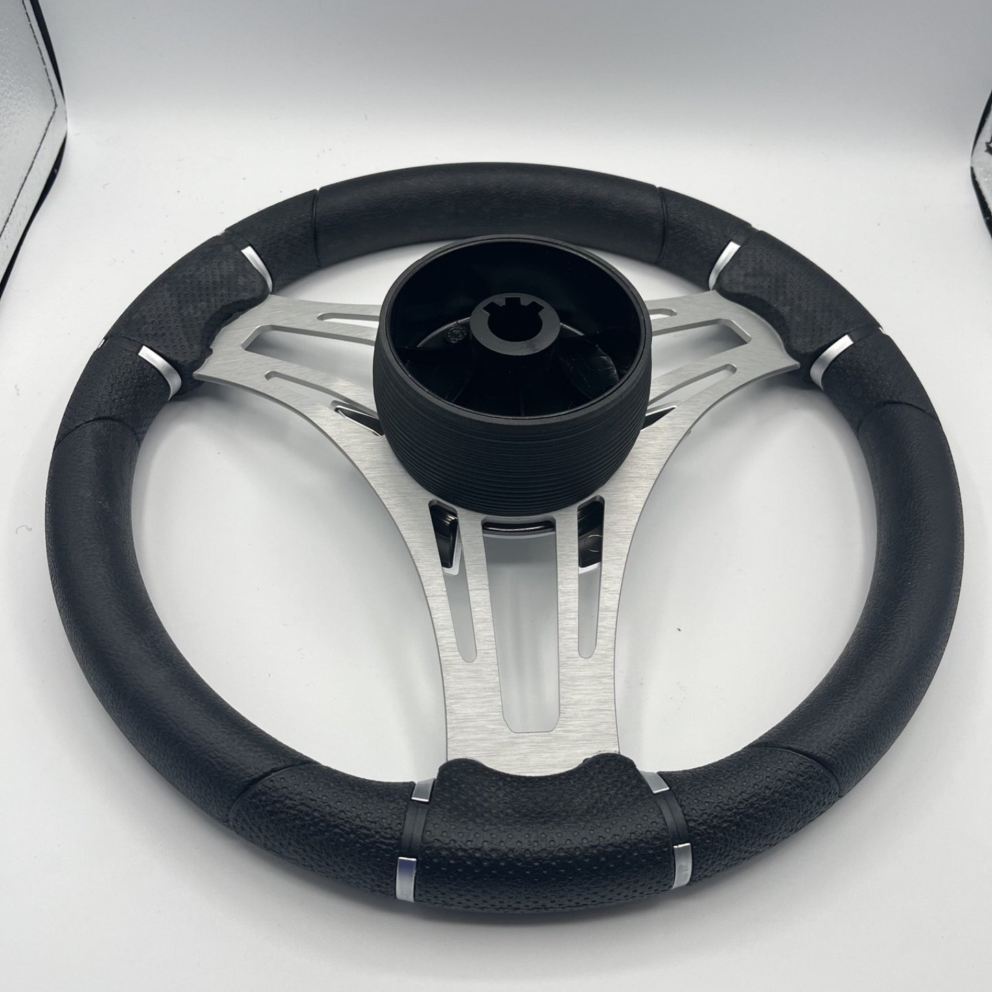 Gussi Italia Boat Steering Wheel Brushed Aluminum Spokes | Harris Pontoon Cap