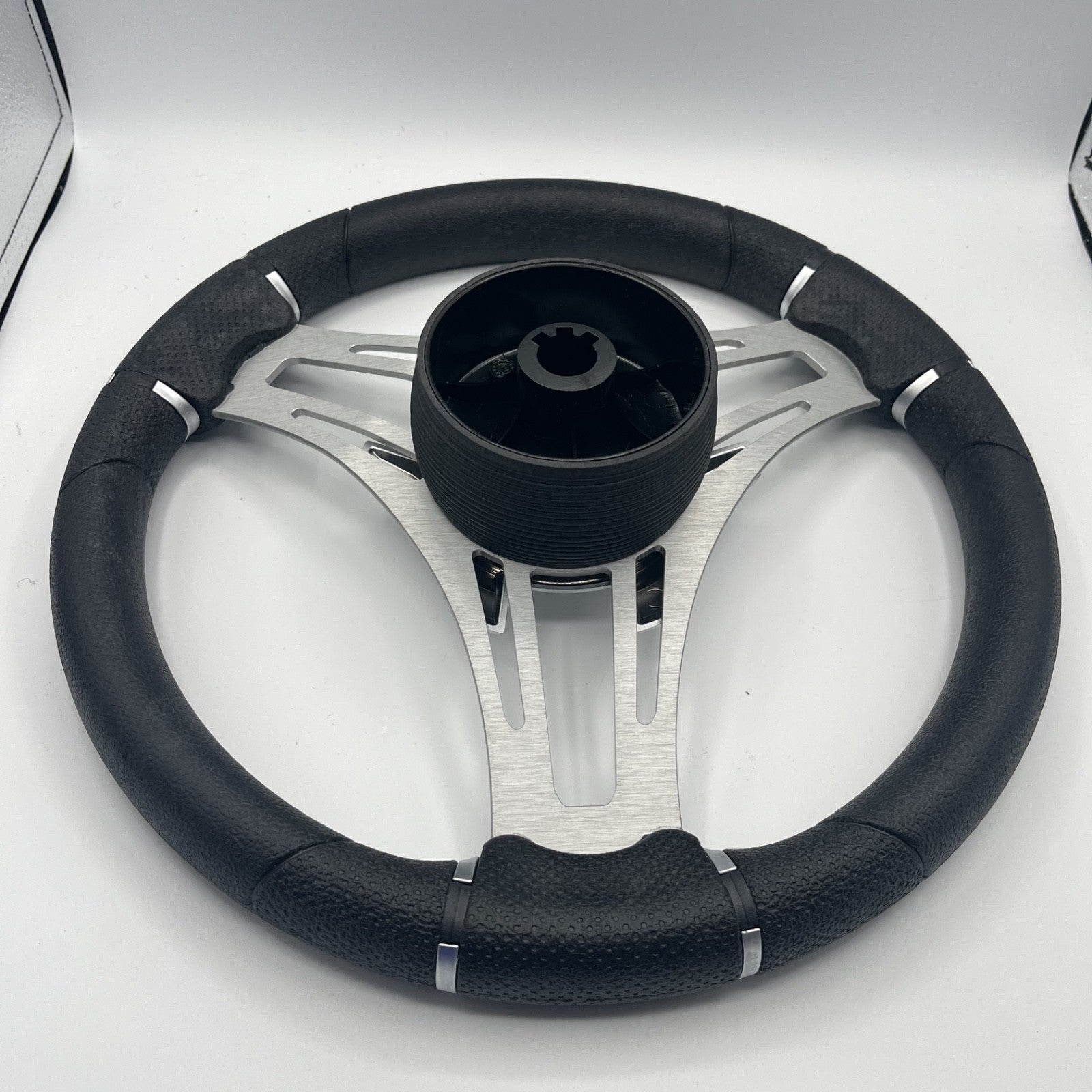 Gussi Italia Boat Steering Wheel Brushed Aluminum Spokes | Harris Pontoon Cap