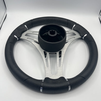Gussi Italia Boat Steering Wheel Brushed Aluminum Spokes | Harris Pontoon Cap