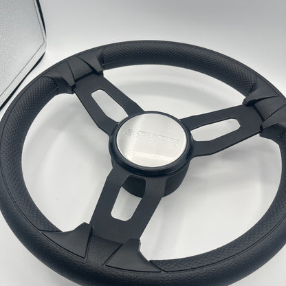 Gussi Italia Model 15 Steering Wheel Blk Brushed Alum Spokes | Gussi Logo