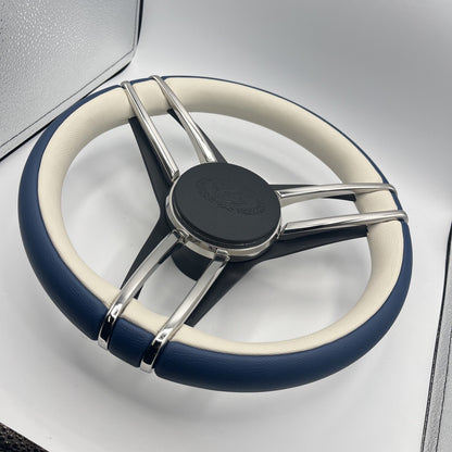 Cobalt Boat Steering Wheel Stainless Steel Spoke Blue Leather Rim | Cobalt Logo