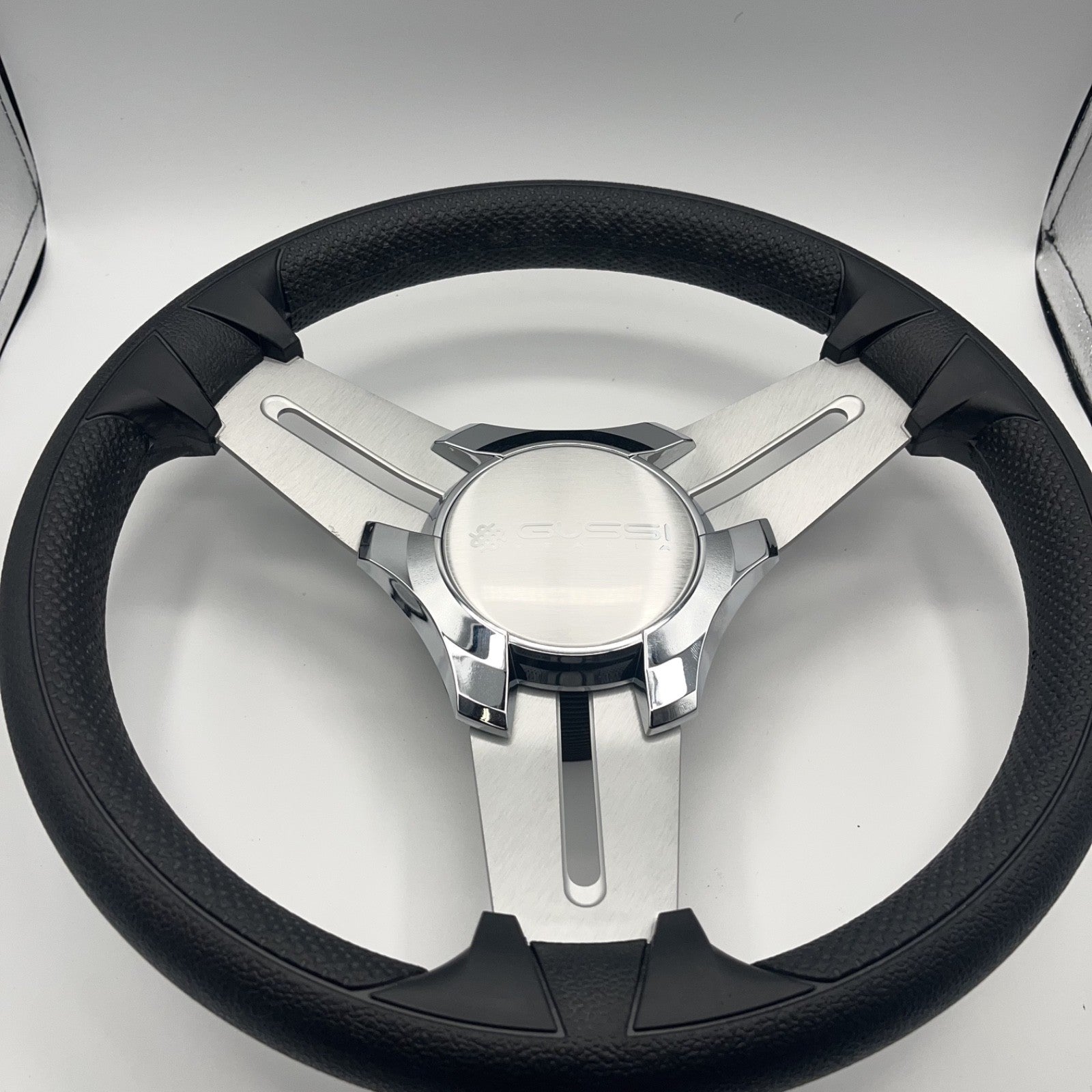 Model 15 Marine Steering Wheel Brushed Aluminum Spokes | Gussi Logo