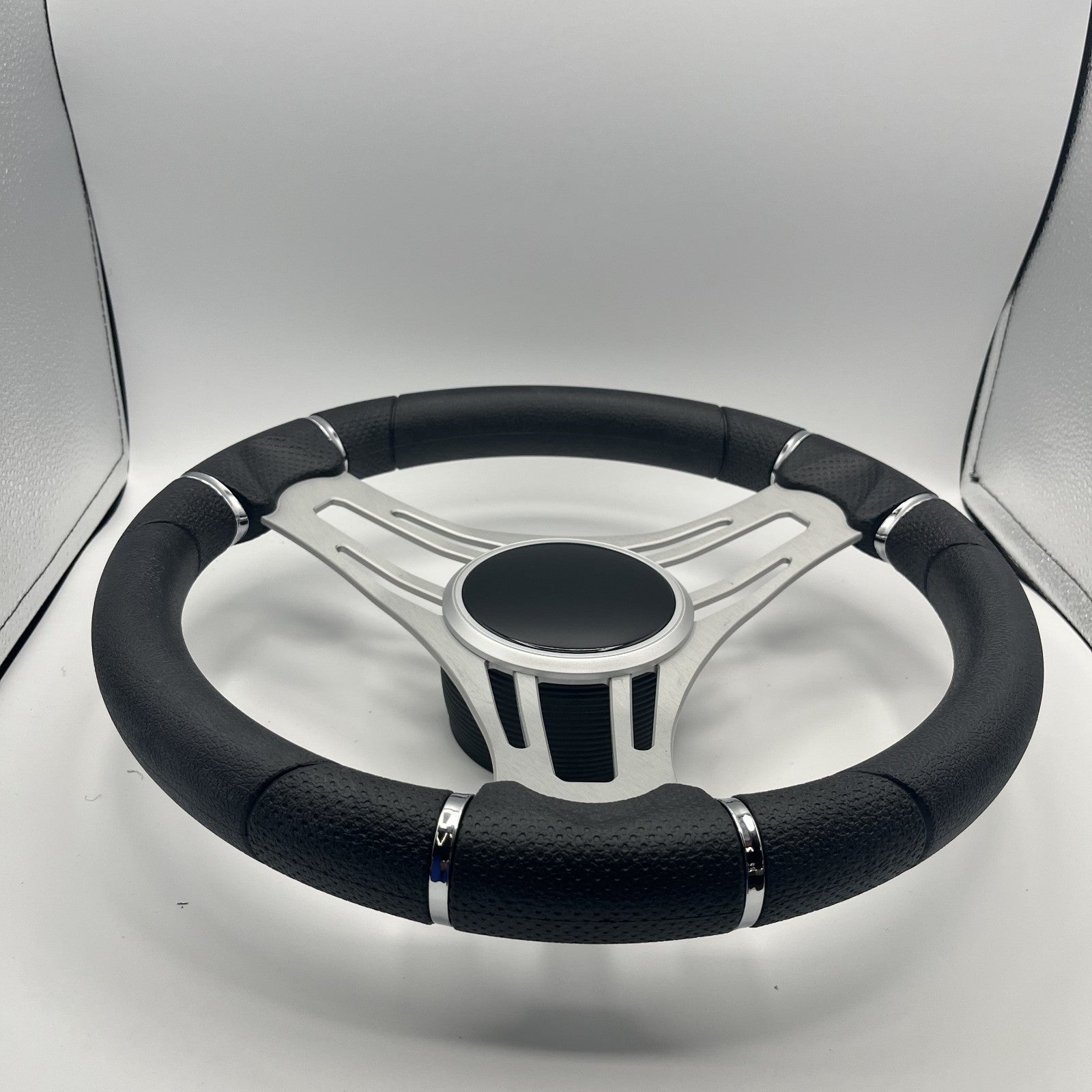 Verona Boat Steering Wheel Brush Alum Spoke | Black Gloss Dome