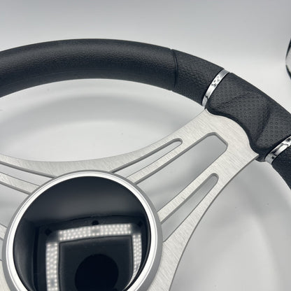 Verona Boat Steering Wheel Brush Alum Spoke | Black Gloss Dome