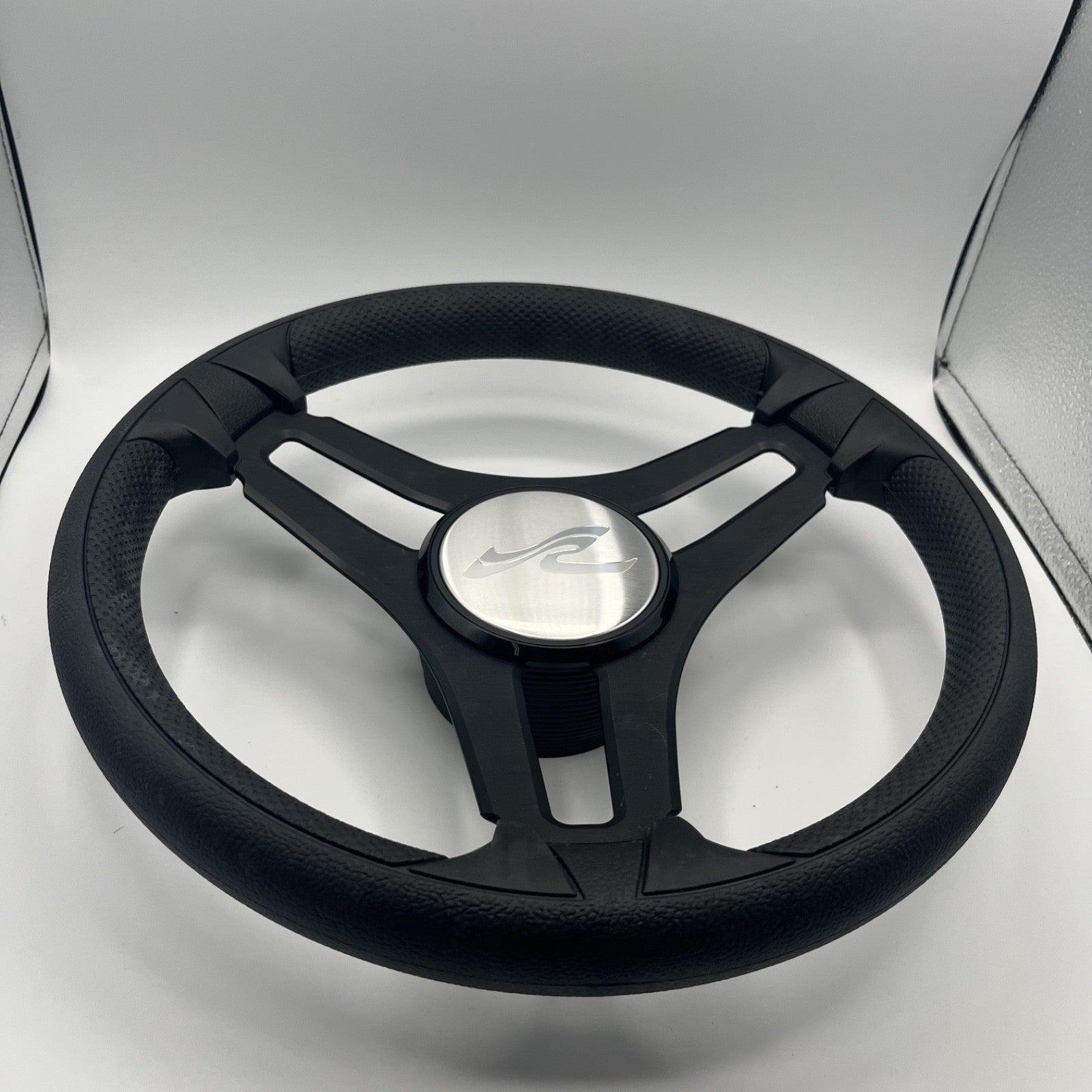Gussi Italia Marine Steering Wheel Black Brush Metal Spokes | Sea Ray