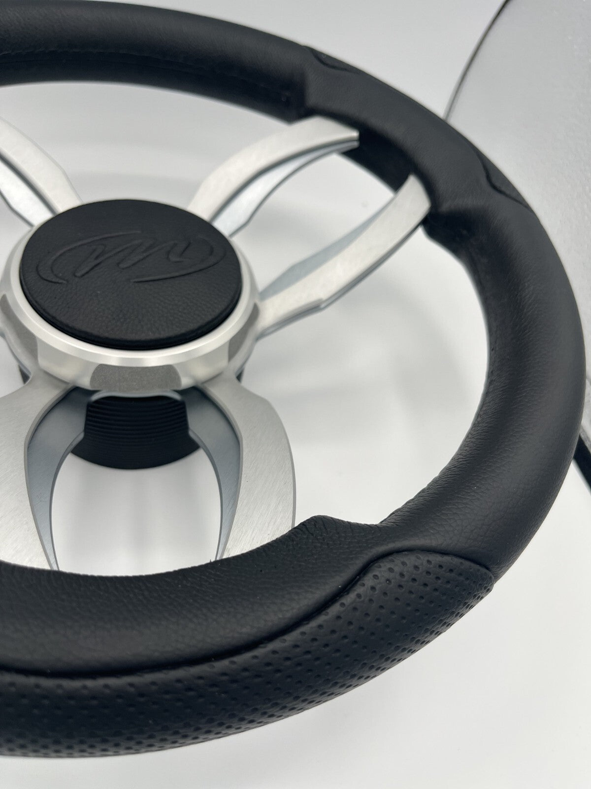Garda Boat Steering Wheel Brushed Dual Spoke Alum | Manitou Pontoon Boat Logo