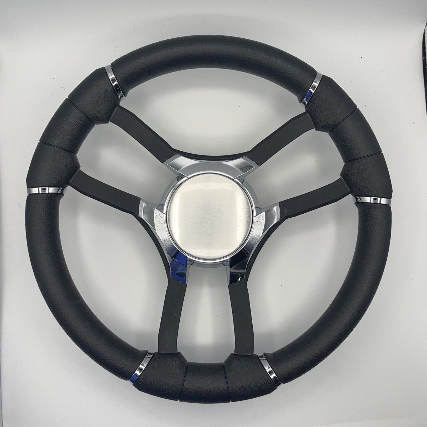 Malera Boat Steering Wheel Black Aluminum Spokes | Chrome Plain