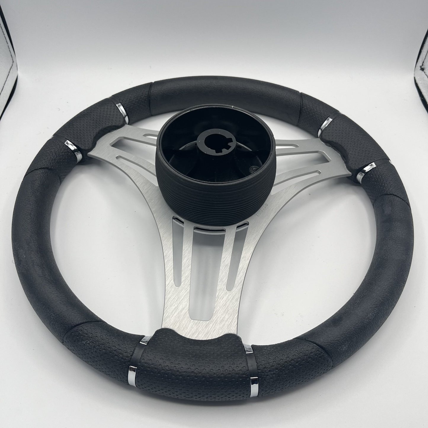 Verona Boat Steering Wheel Brush Alum Spoke | Black Gloss Dome