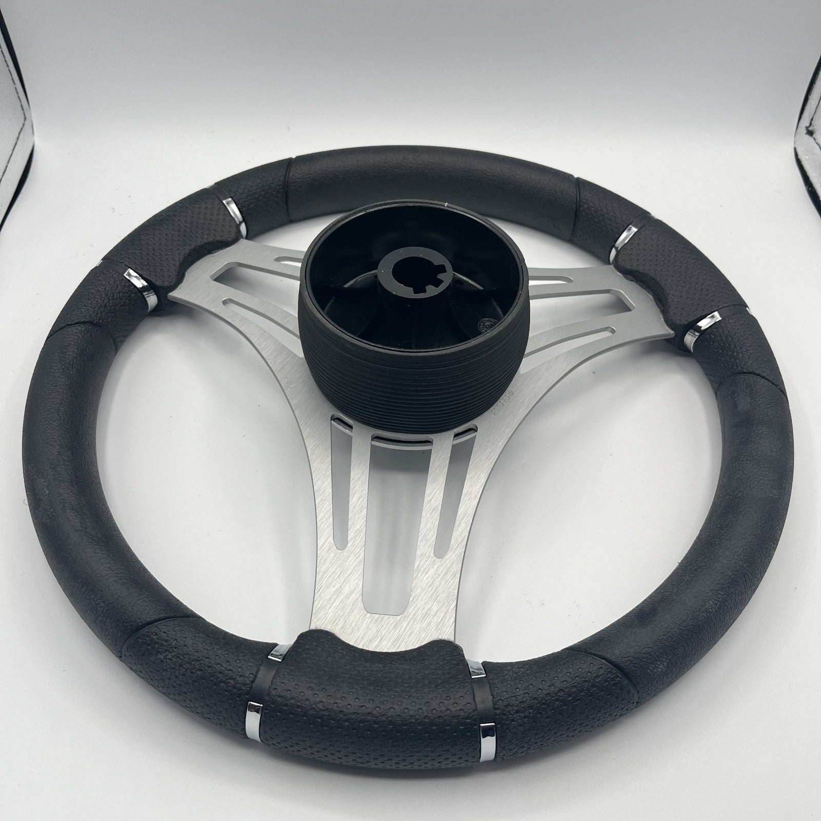 Verona Boat Steering Wheel Brush Alum Spoke | Black Gloss Dome