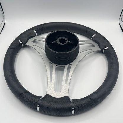 Verona Boat Steering Wheel Brush Alum Spoke | Black Gloss Dome