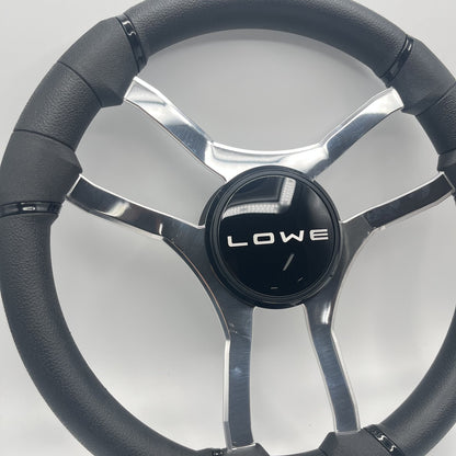 Malera Boat Steering Wheel Chrome Spokes | Lowe Black Dome