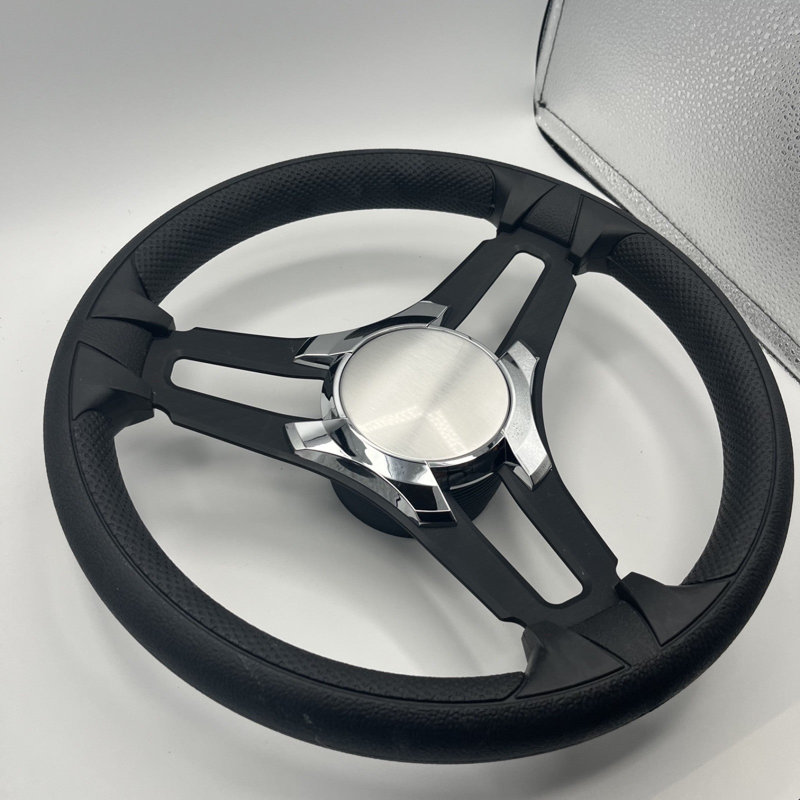 Gussi Italia Marine Steering Wheel Black Brush Metal Spokes | Chrome Plain