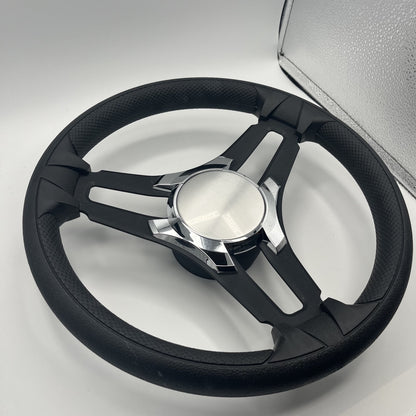 Gussi Italia Marine Steering Wheel Black Brush Metal Spokes | Chrome Plain