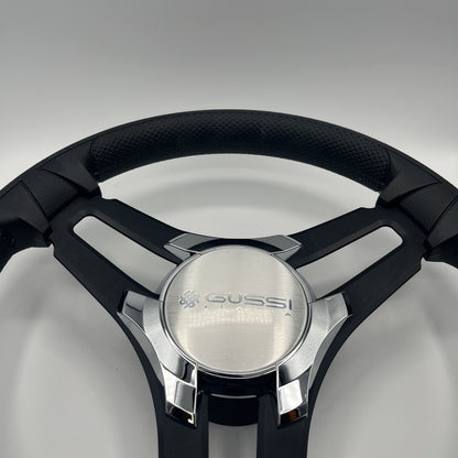 Gussi Italia Marine Steering Wheel Black Brush Metal Spokes | Gussi Logo