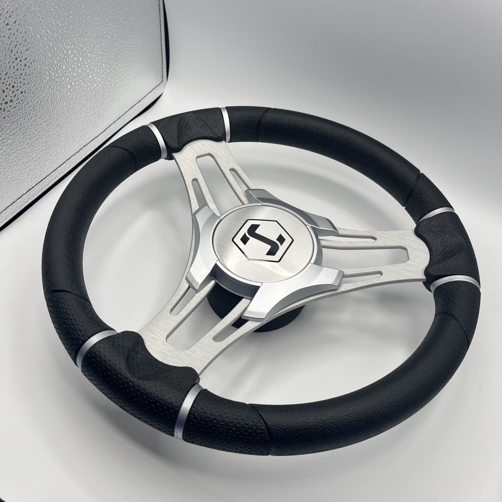 Gussi Italia Boat Steering Wheel Brushed Aluminum Spokes | Harris Pontoon Cap