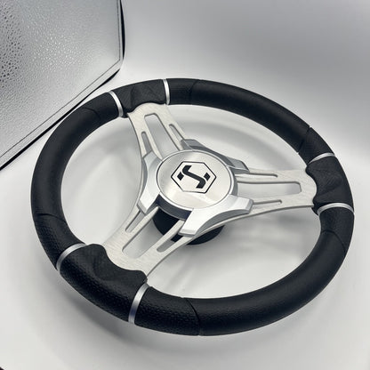 Gussi Italia Boat Steering Wheel Brushed Aluminum Spokes | Harris Pontoon Cap