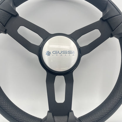 Gussi Italia Model 15 Steering Wheel Blk Brushed Alum Spokes | Gussi Logo