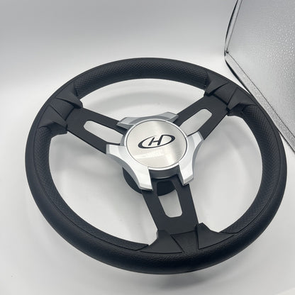 Gussi Italia Boat Model 15 Steering Wheel Black Brushed Alum Spokes | Harris