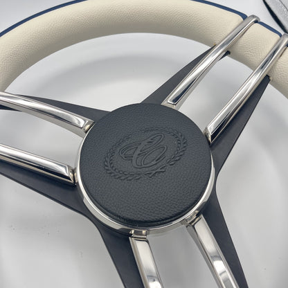 Cobalt Boat Steering Wheel Stainless Steel Spoke Blue Leather Rim | Cobalt Logo