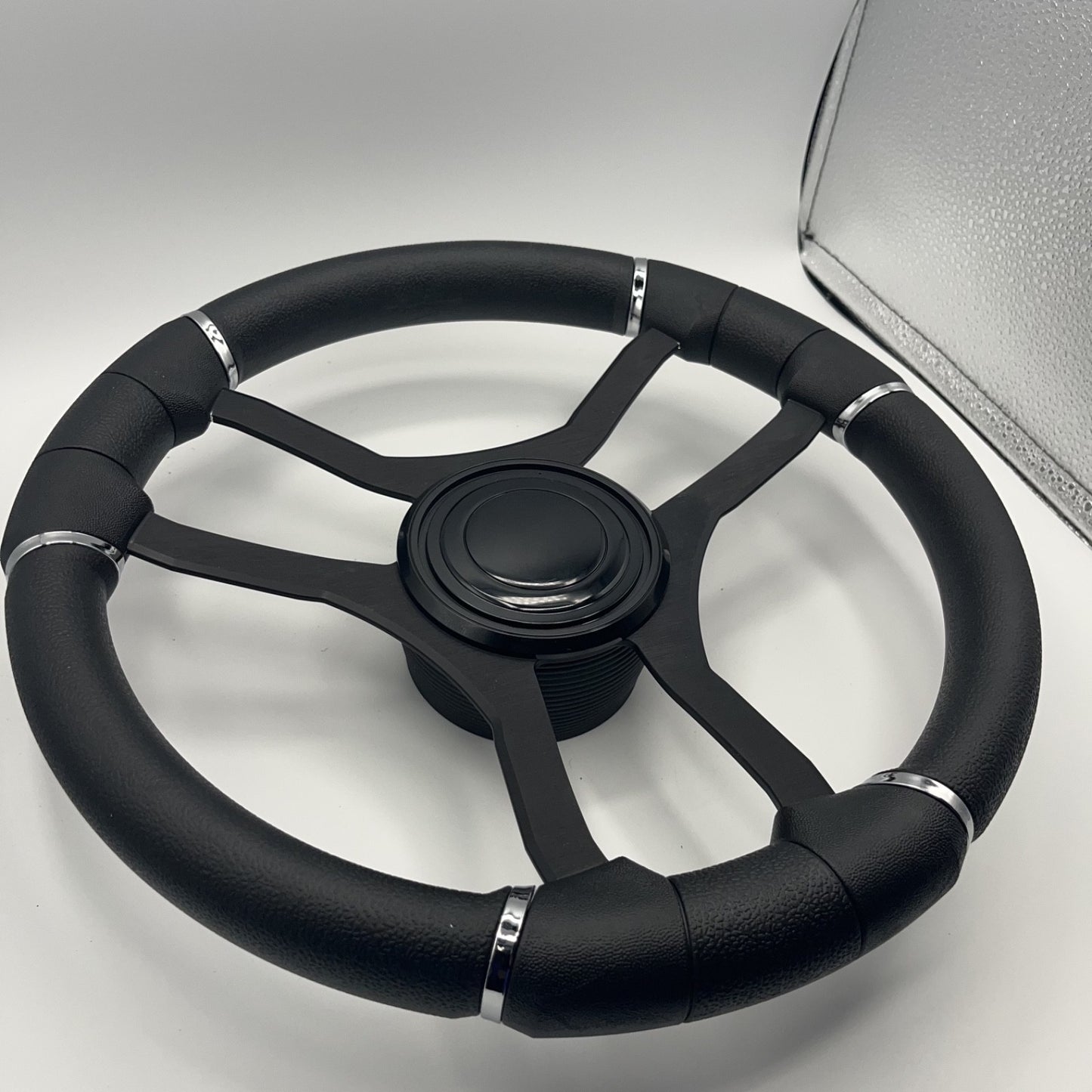 Malera Boat Steering Wheel Black Aluminum Spokes | LG Black Snap-in