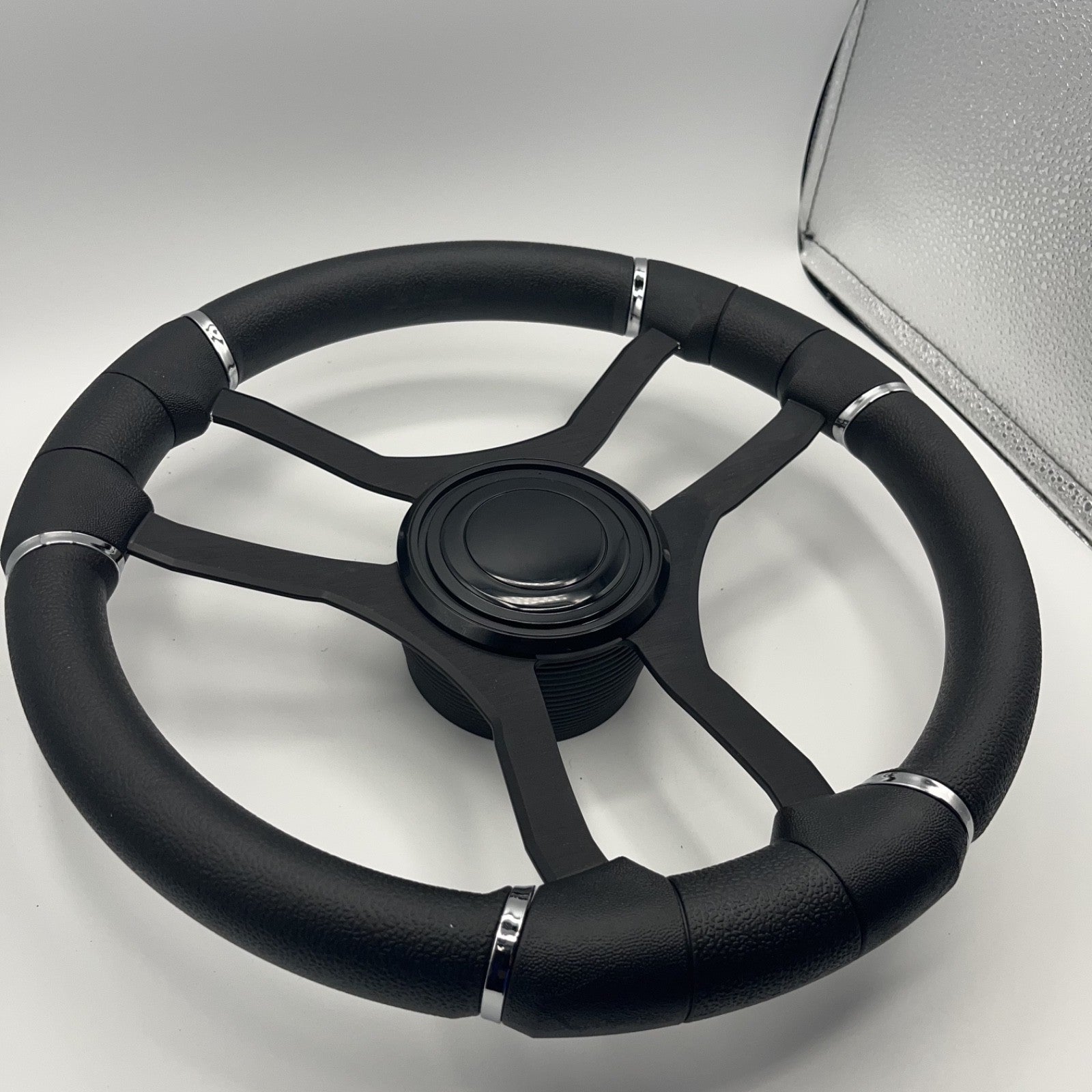 Malera Boat Steering Wheel Black Aluminum Spokes | LG Black Snap-in
