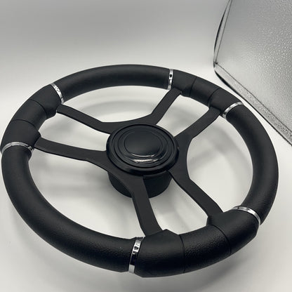 Malera Boat Steering Wheel Black Aluminum Spokes | LG Black Snap-in