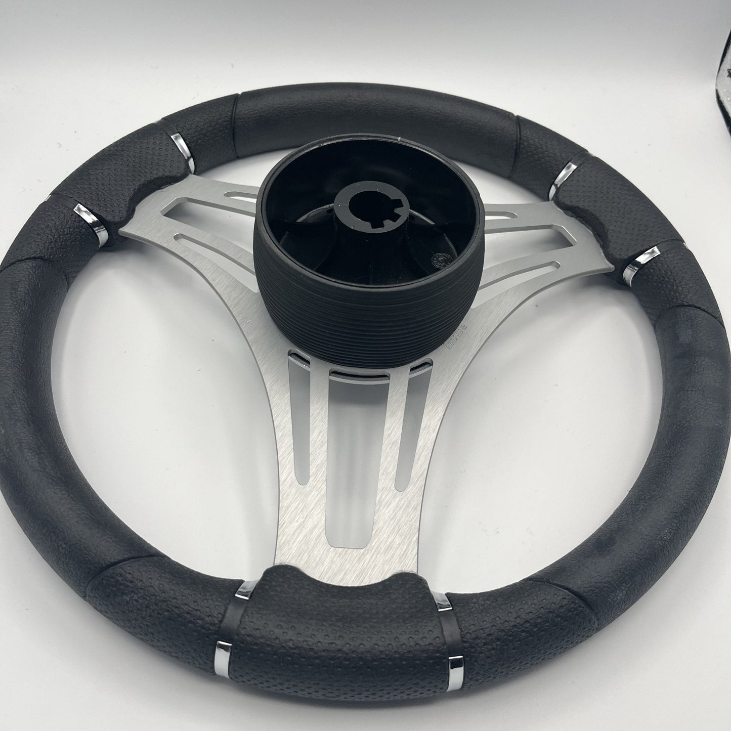 Verona Boat Steering Wheel Brush Alum Spoke | Black Gloss Dome
