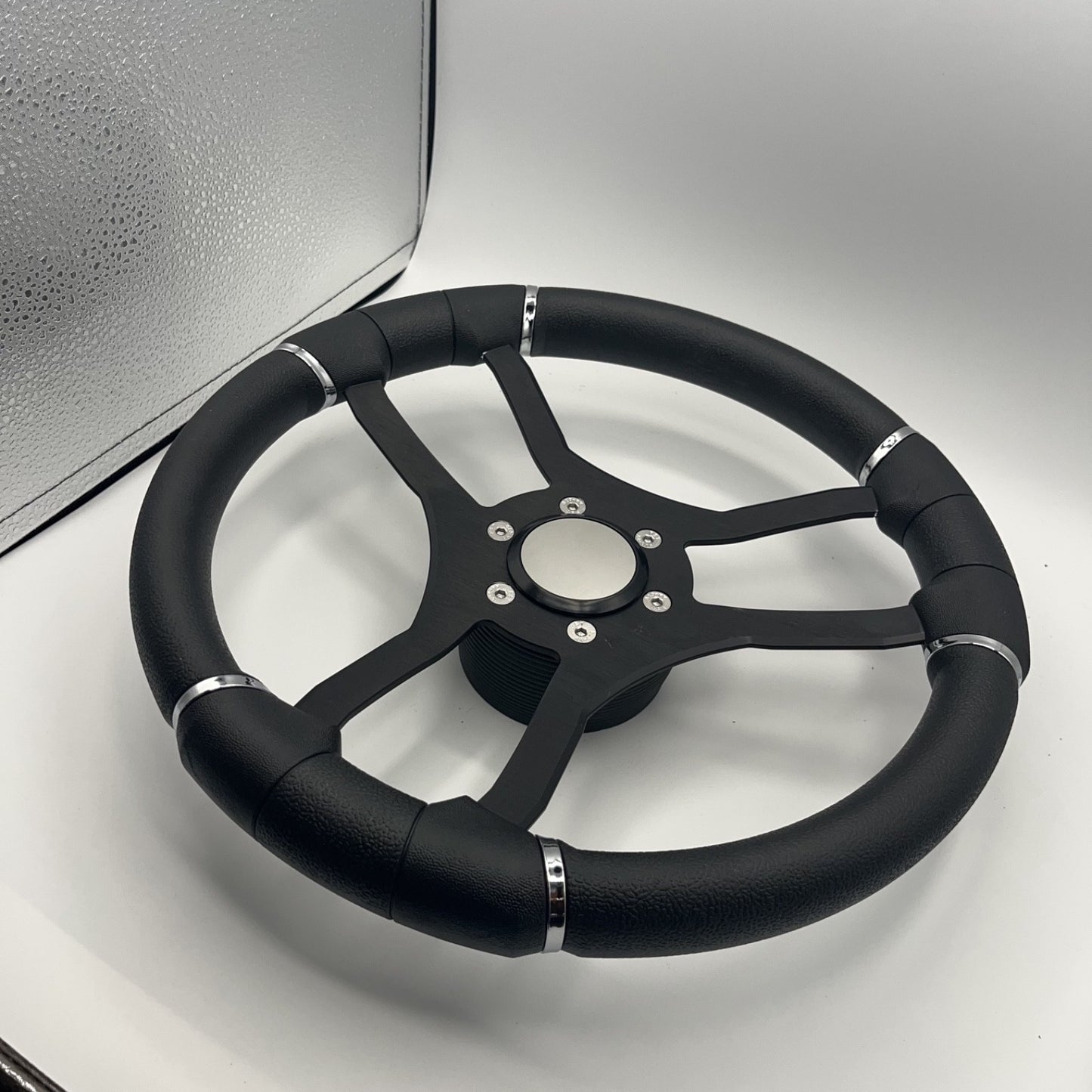 Malera Boat Steering Wheel Black Aluminum Spokes | Blank Snap-in