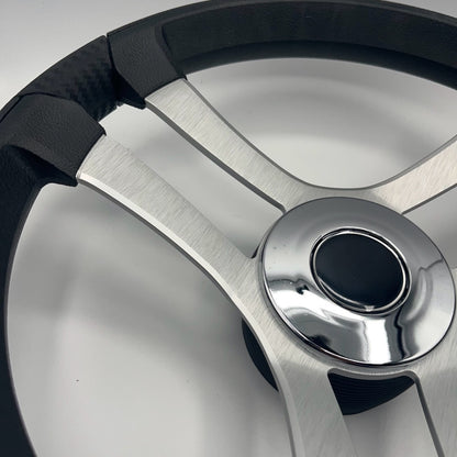 Benaco Boat Steering Wheel Brushed Aluminum Spokes | Chrome-style Dome