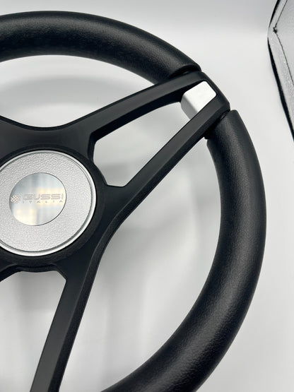 Molino Black w/Silver Accents Boat Steering Wheel | Gussi Italia Center Cap