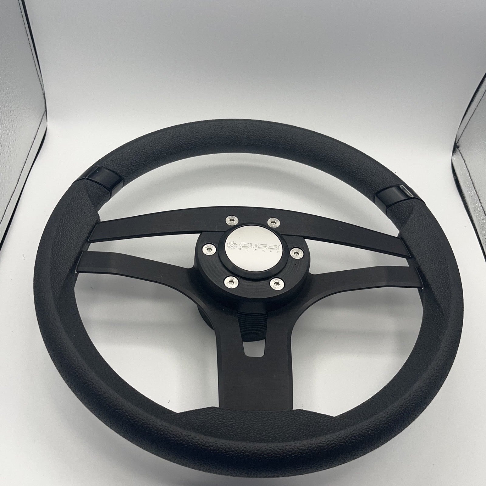 Badia Boat Steering Wheel Brushed Black Aluminum Spokes | Gussi Snap-in