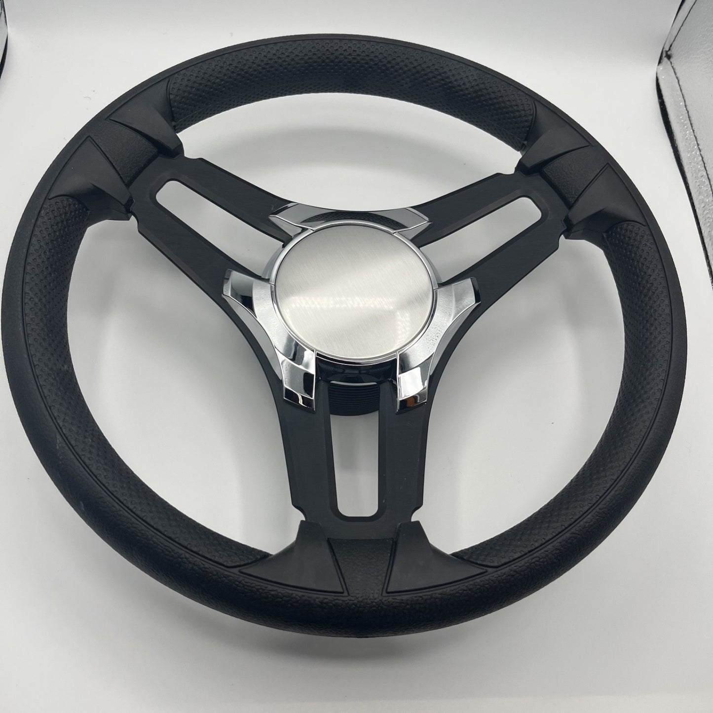 Gussi Italia Marine Steering Wheel Black Brush Metal Spokes | Chrome Plain
