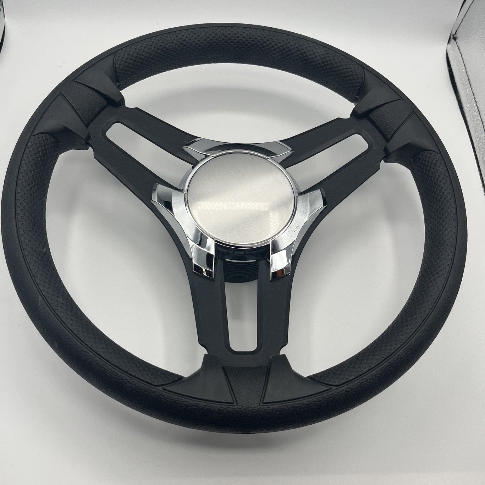 Gussi Italia Marine Steering Wheel Black Brush Metal Spokes | Chrome Plain