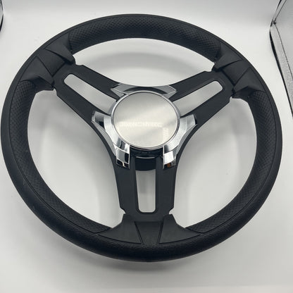 Gussi Italia Marine Steering Wheel Black Brush Metal Spokes | Chrome Plain